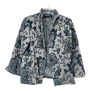 Vtg Painted Pony Tapestry Jacket S Blue Gray Open‎ Front Textured Cottage Boho